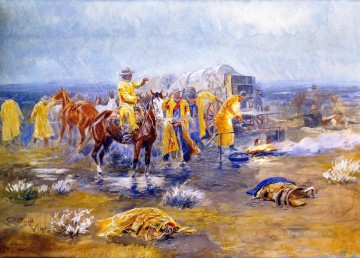 Indiana Cowboy Painting - rainy morning 1904 Charles Marion Russell Indiana cowboy